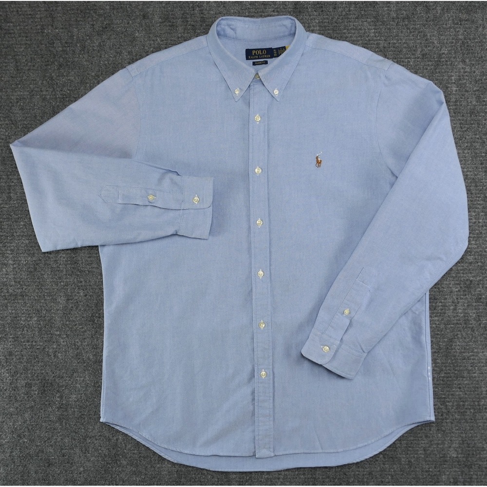 Polo Ralph Lauren Mens XL Classic Fit Chambray Oxford Button Down Shirt Blue